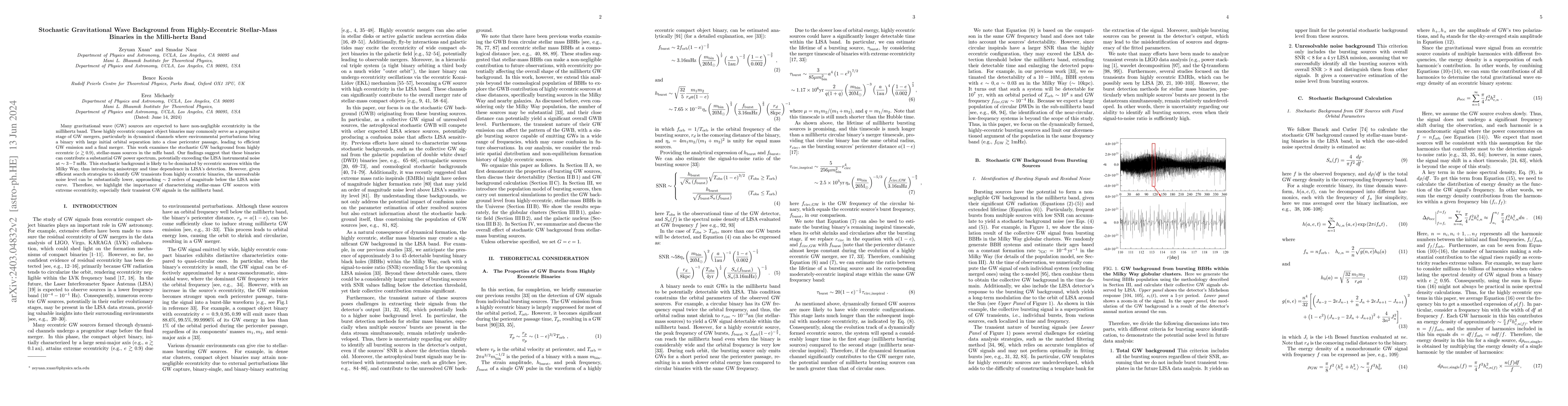 Thumbnail for Stochastic Gravitational Wave Background from Highly-Eccentric
  Stellar-Mass Binaries in the Milli-hertz Band