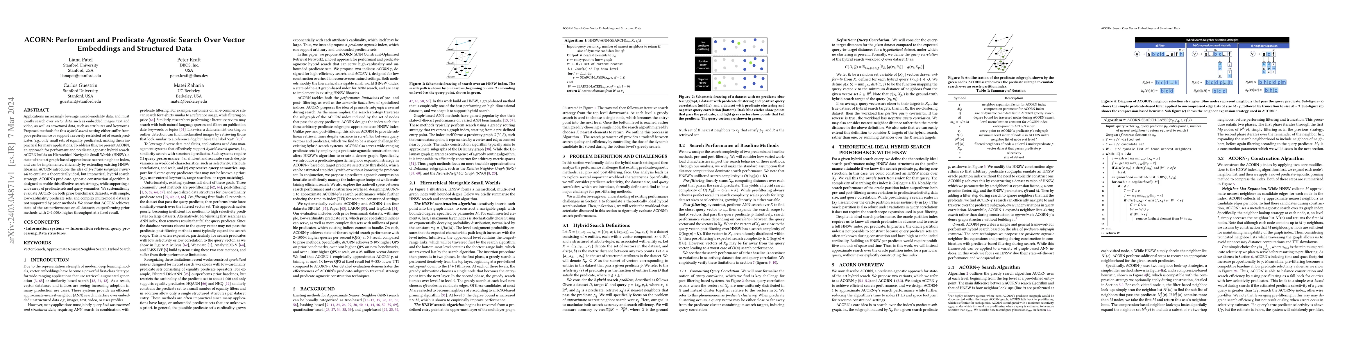 Thumbnail for ACORN: Performant and Predicate-Agnostic Search Over Vector Embeddings
  and Structured Data