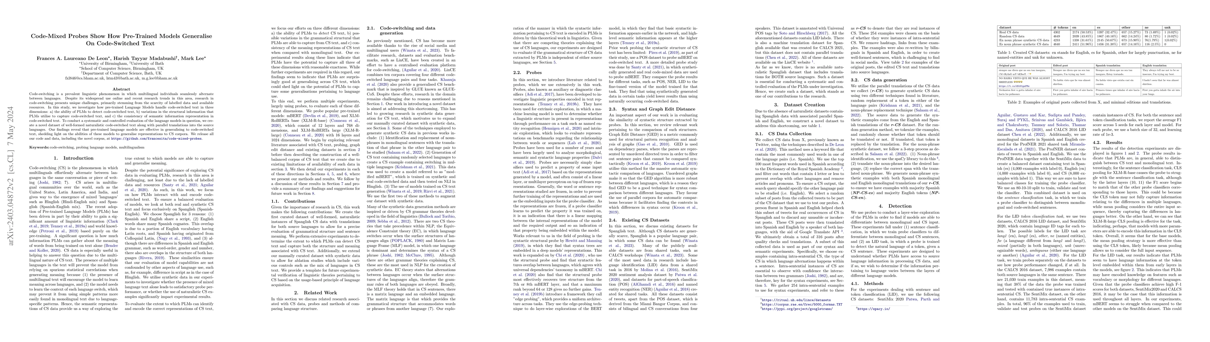 Thumbnail for Code-Mixed Probes Show How Pre-Trained Models Generalise On
  Code-Switched Text