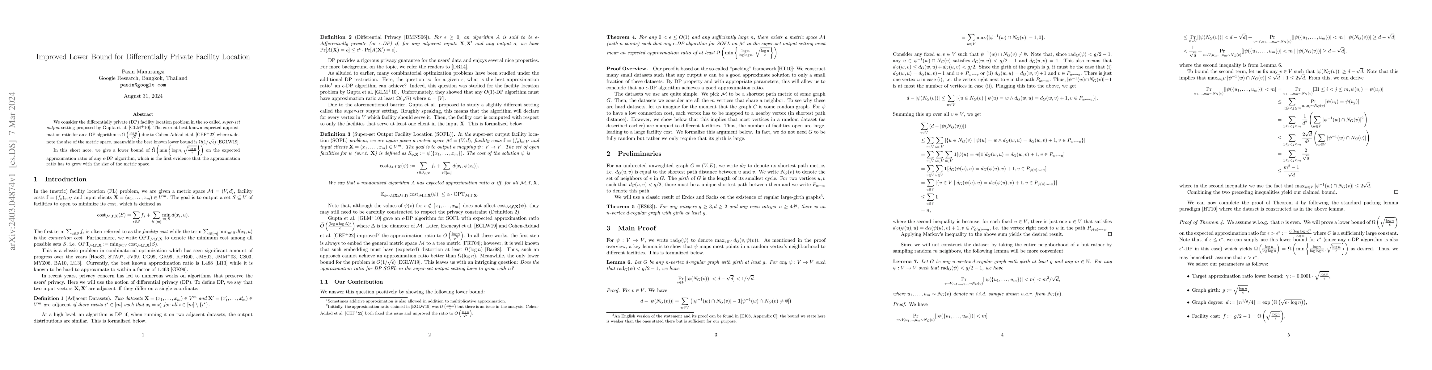 Thumbnail for Improved Lower Bound for Differentially Private Facility Location