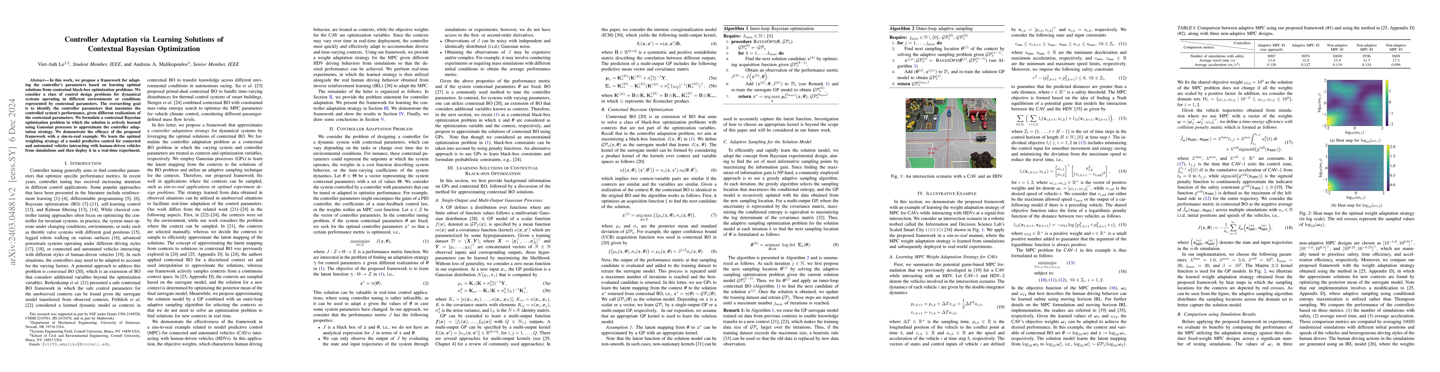 Thumbnail for Controller Adaptation via Learning Solutions of Contextual Bayesian
  Optimization