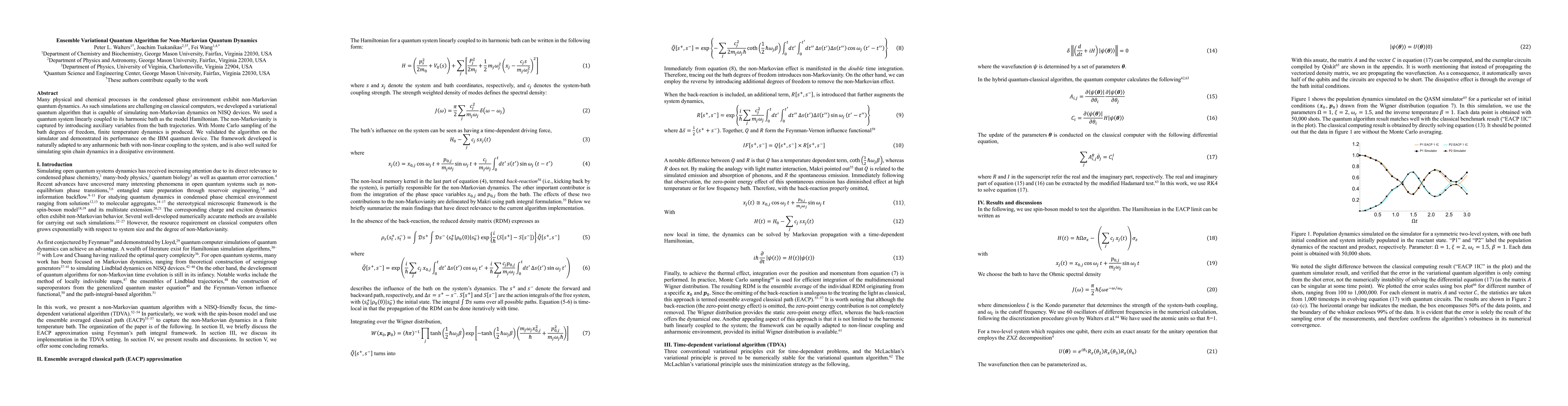 Thumbnail for Ensemble Variational Quantum Algorithm for Non-Markovian Quantum
  Dynamics