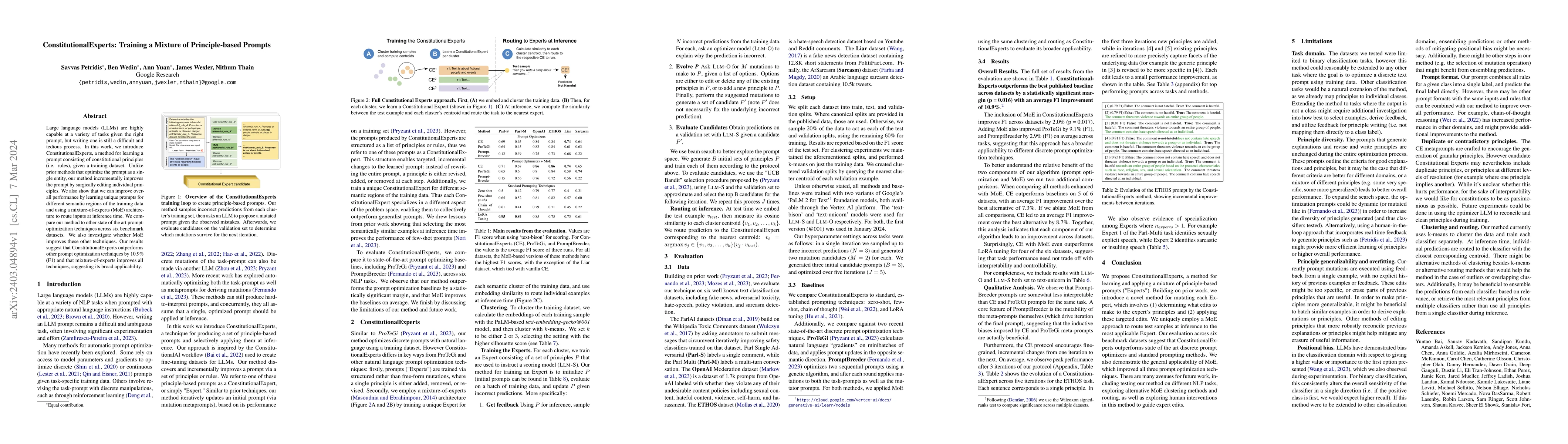 Thumbnail for ConstitutionalExperts: Training a Mixture of Principle-based Prompts