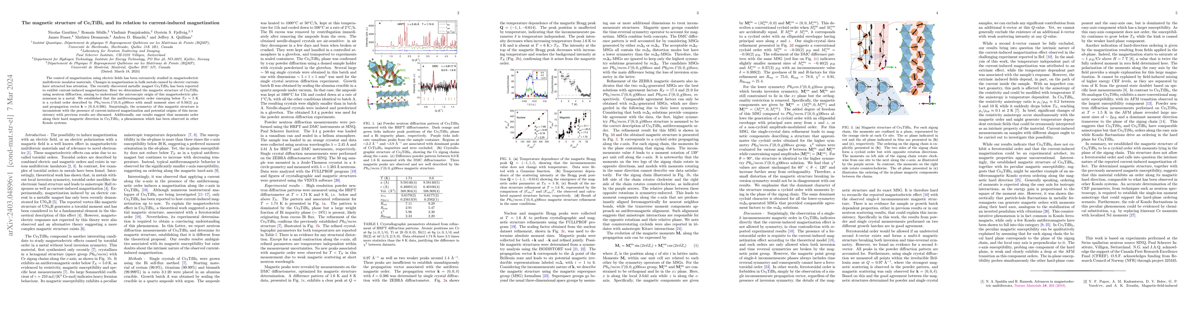 Thumbnail for The magnetic structure of Ce$_3$TiBi$_5$ and its relation to
  current-induced magnetization