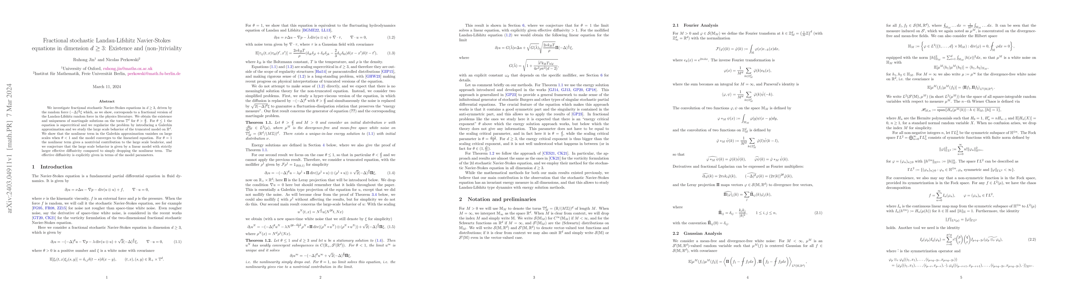 Thumbnail for Fractional stochastic Landau-Lifshitz Navier-Stokes equations in
  dimension $d \geq 3$: Existence and (non-)triviality
