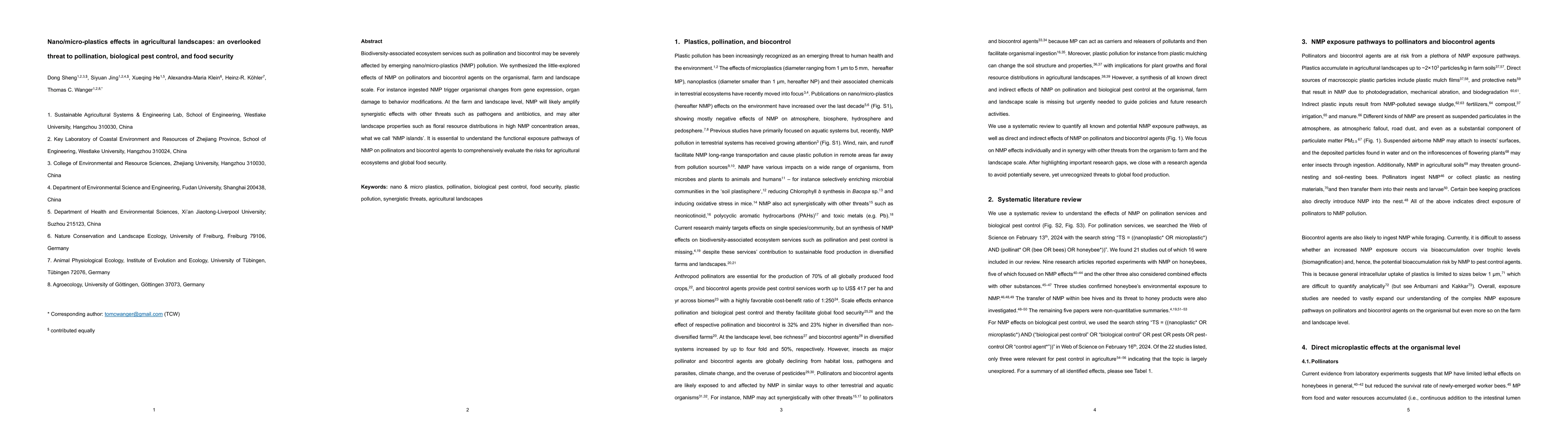 Thumbnail for Nano/micro-plastics effects in agricultural landscapes: an overlooked
  threat to pollination, biological pest control, and food security
