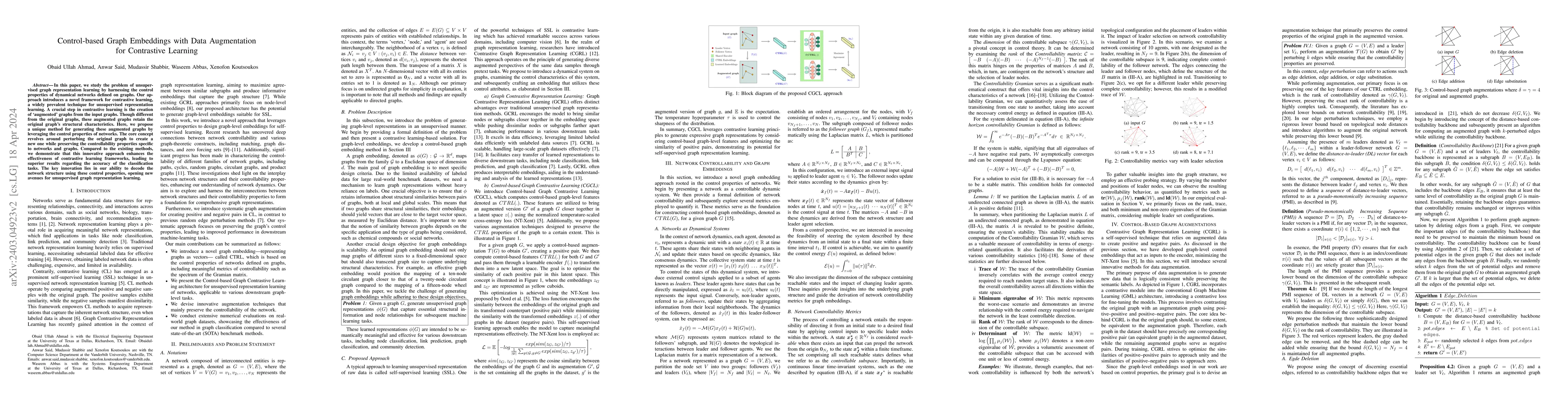 Thumbnail for Control-based Graph Embeddings with Data Augmentation for Contrastive
  Learning