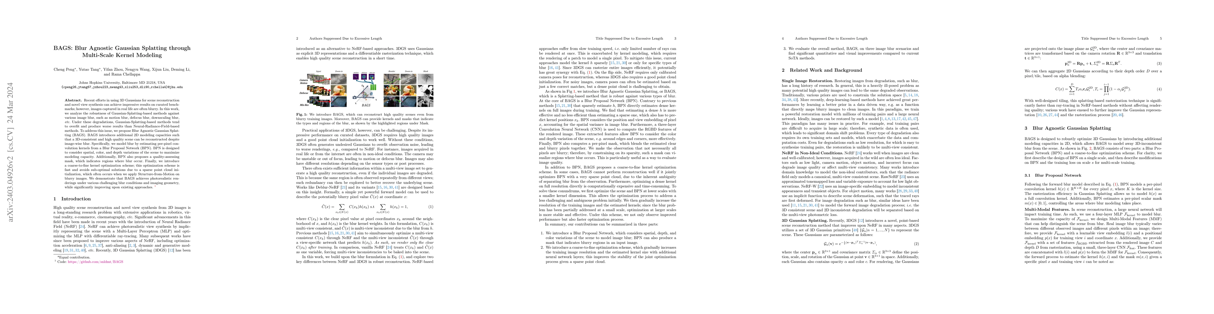 Thumbnail for BAGS: Blur Agnostic Gaussian Splatting through Multi-Scale Kernel
  Modeling