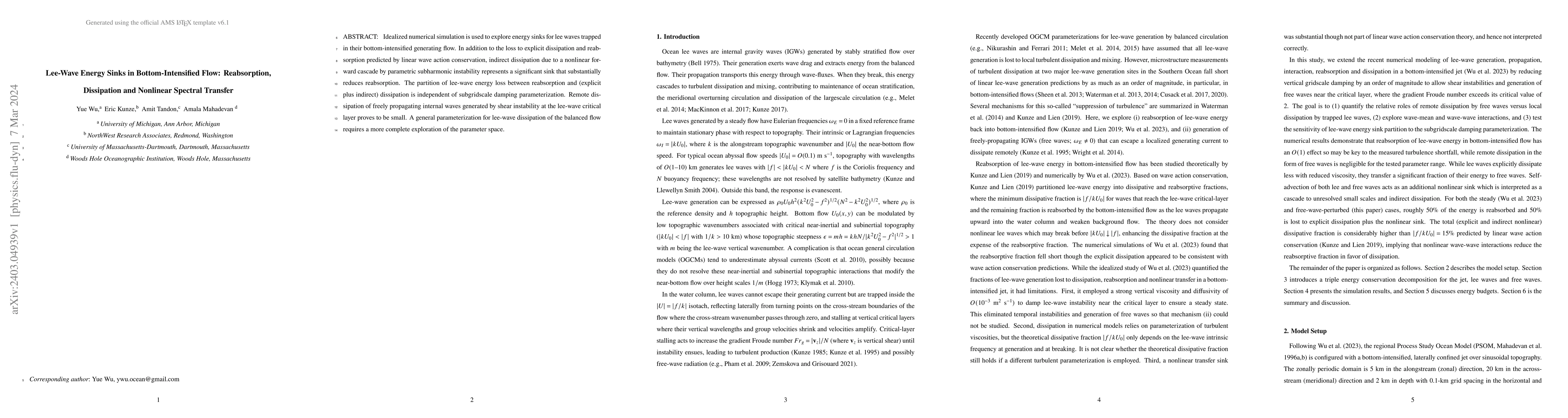 Thumbnail for Lee-Wave Energy Sinks in Bottom-Intensified Flow: Reabsorption,
  Dissipation and Nonlinear Spectral Transfer