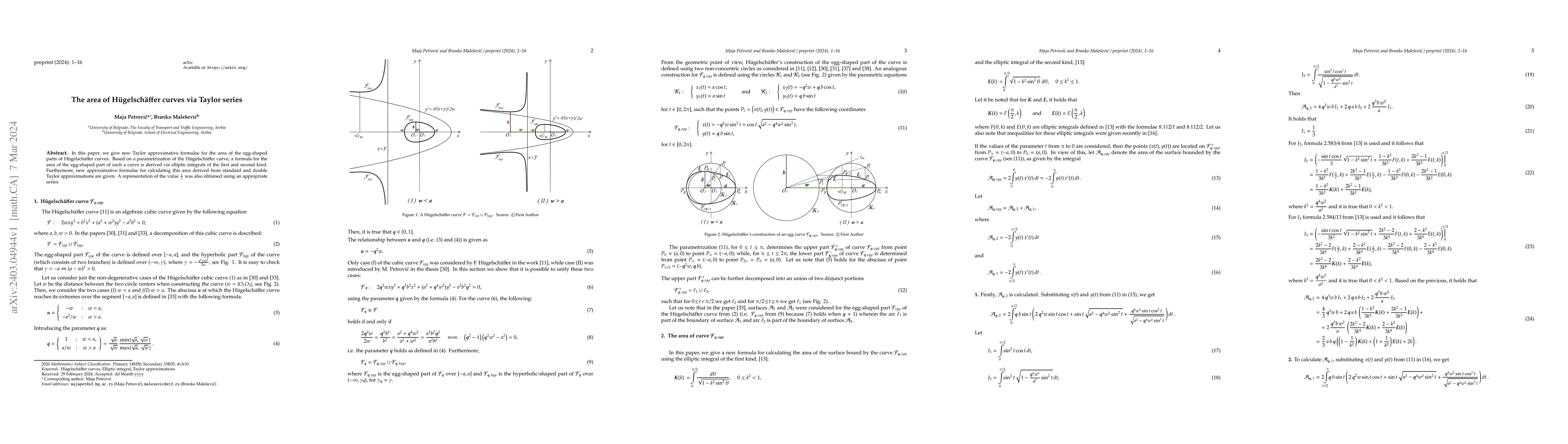 Thumbnail for The area of H\"ugelsch\"affer curves via Taylor series