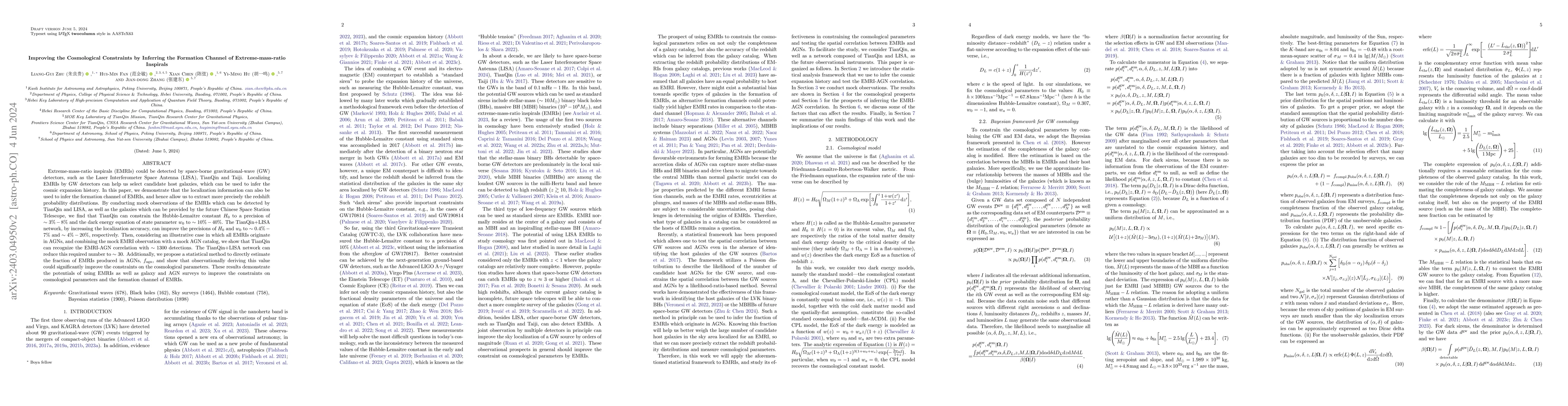 Thumbnail for Improving the Cosmological Constraints by Inferring the Formation
  Channel of Extreme-mass-ratio Inspirals
