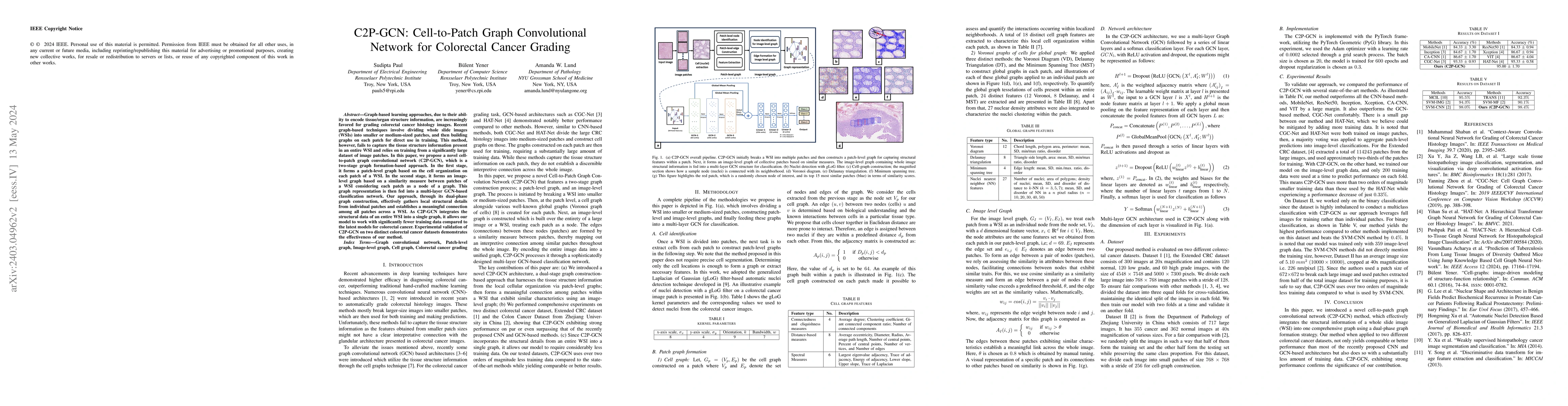 Thumbnail for C2P-GCN: Cell-to-Patch Graph Convolutional Network for Colorectal Cancer
  Grading