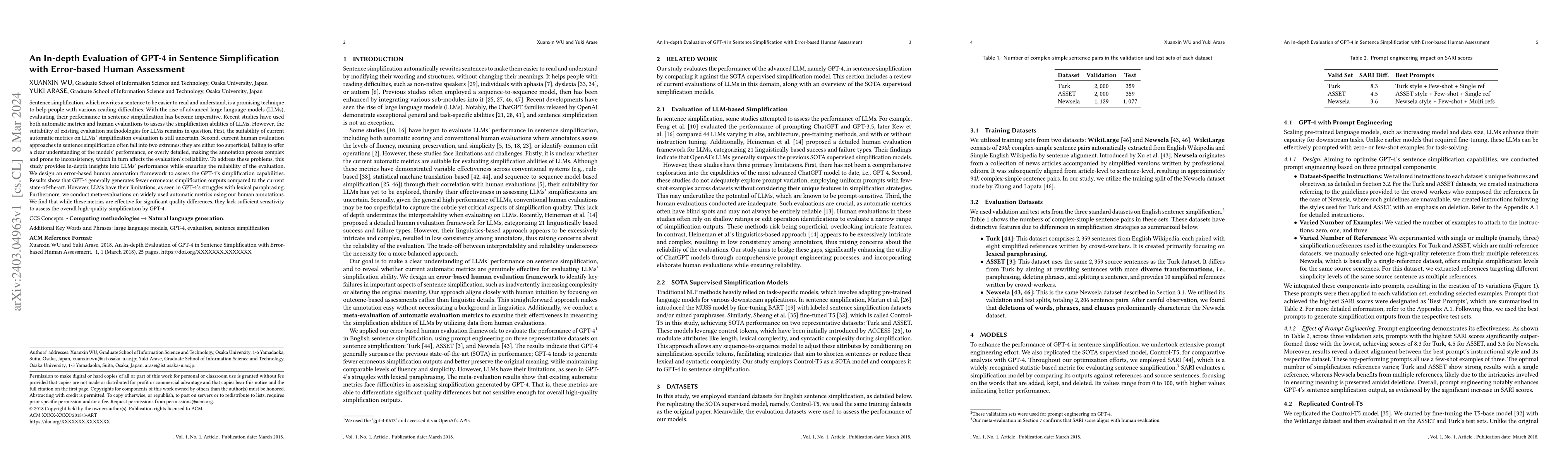 Thumbnail for An In-depth Evaluation of GPT-4 in Sentence Simplification with
  Error-based Human Assessment