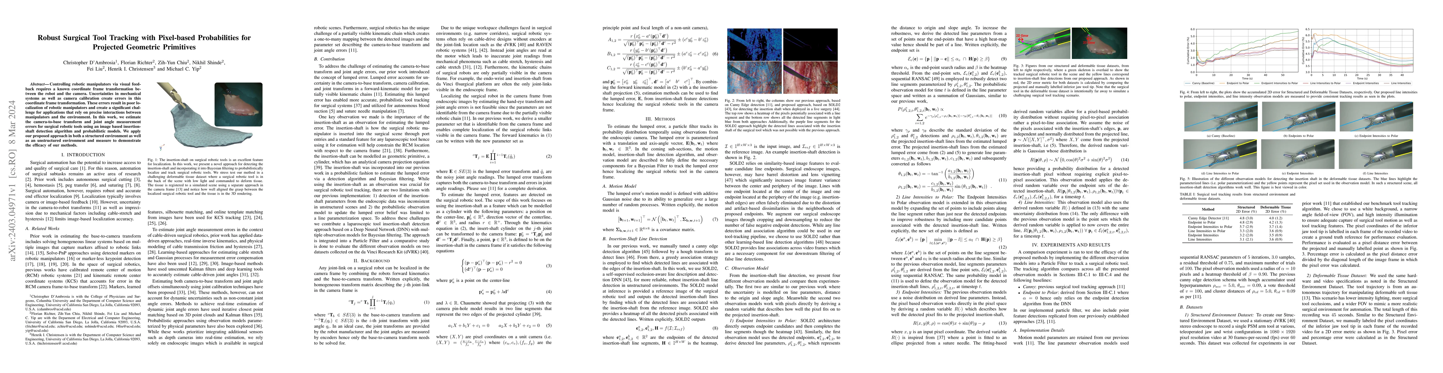 Thumbnail for Robust Surgical Tool Tracking with Pixel-based Probabilities for
  Projected Geometric Primitives