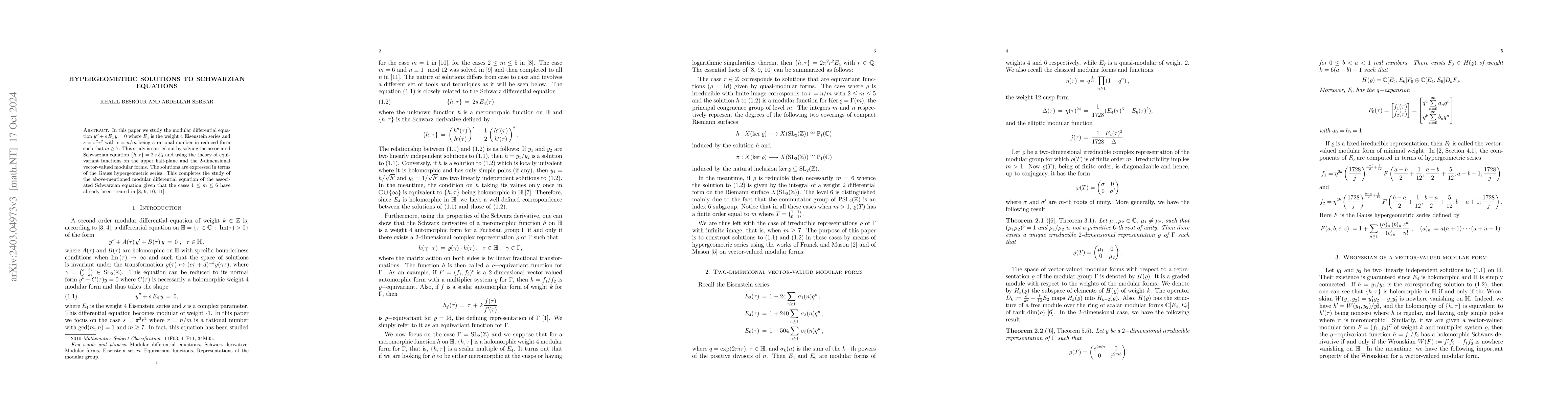 Thumbnail for Hypergeometric solutions to Schwarzian equations