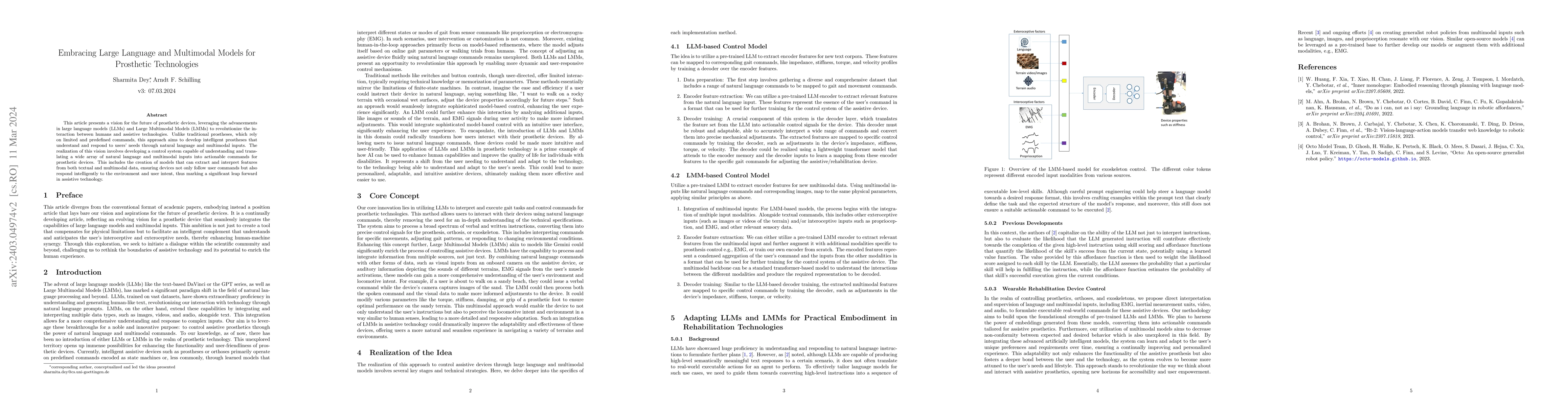 Thumbnail for Embracing Large Language and Multimodal Models for Prosthetic
  Technologies