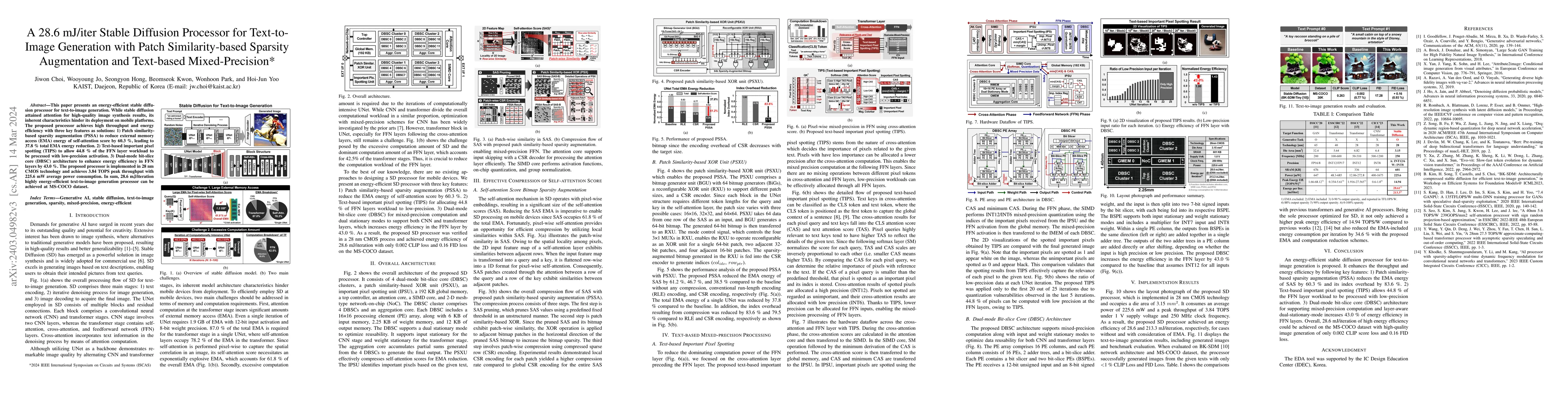 Thumbnail for A 28.6 mJ/iter Stable Diffusion Processor for Text-to-Image Generation
  with Patch Similarity-based Sparsity Augmentation and Text-based
  Mixed-Precision