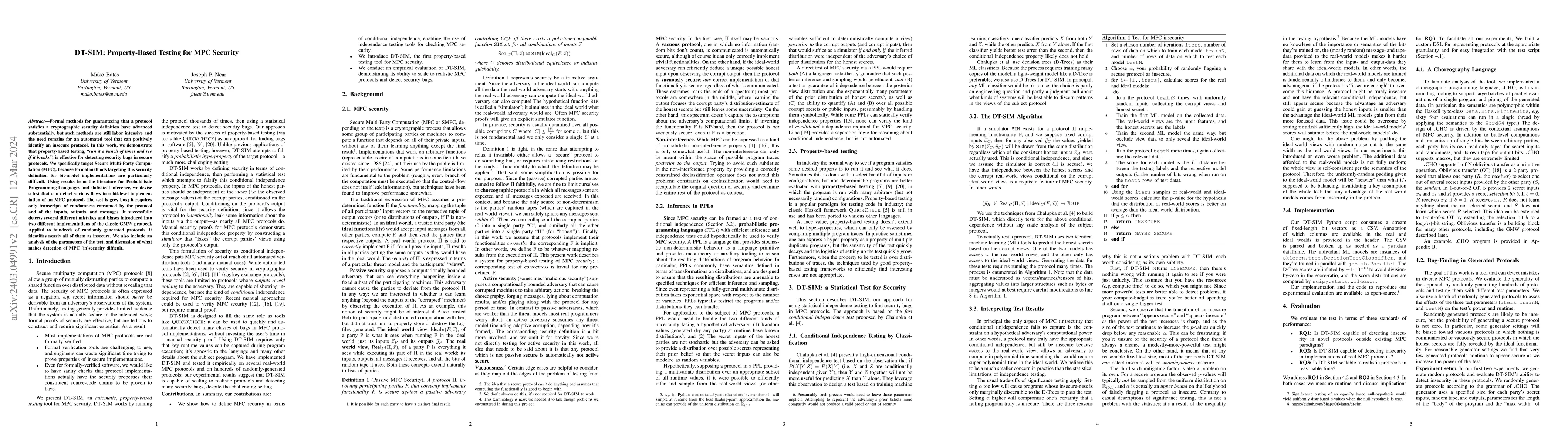 Thumbnail for DT-SIM: Property-Based Testing for MPC Security