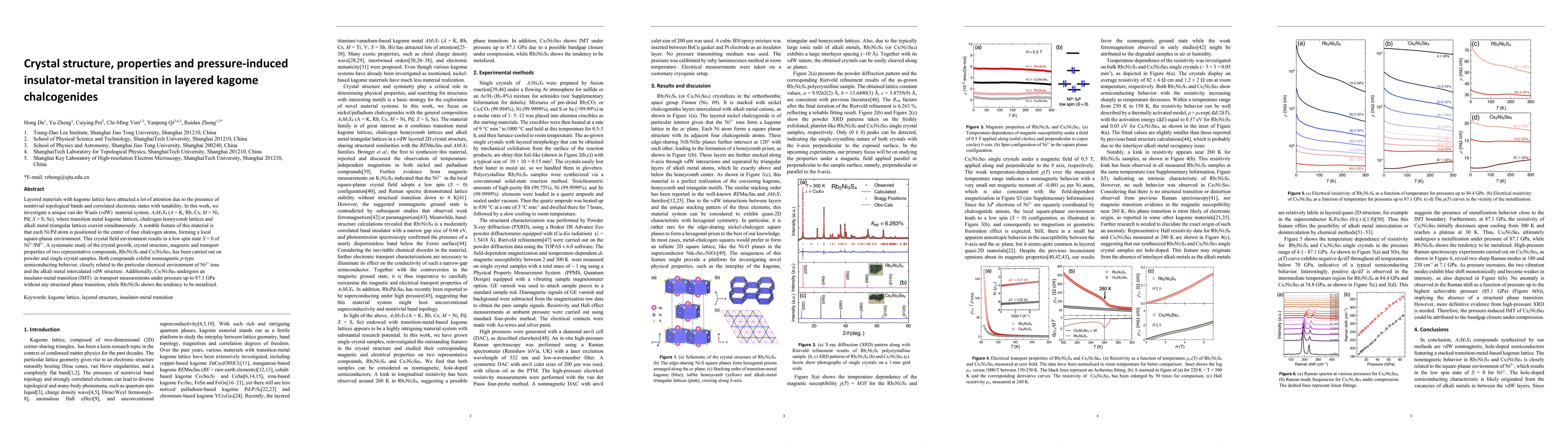 Thumbnail for Crystal structure, properties and pressure-induced insulator-metal
  transition in layered kagome chalcogenides