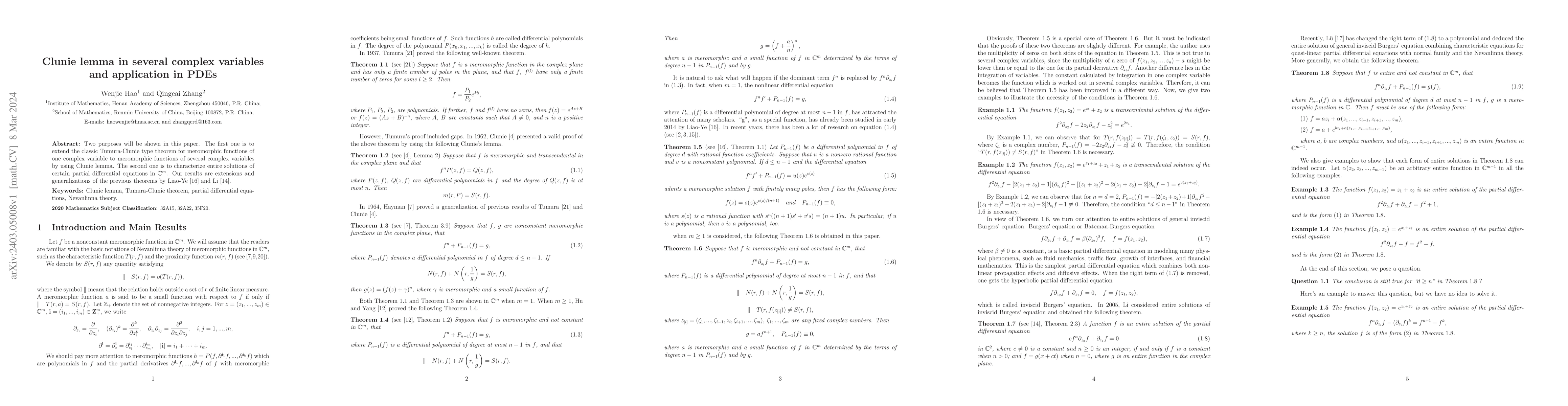 Thumbnail for Clunie lemma in several complex variables and application in PDEs