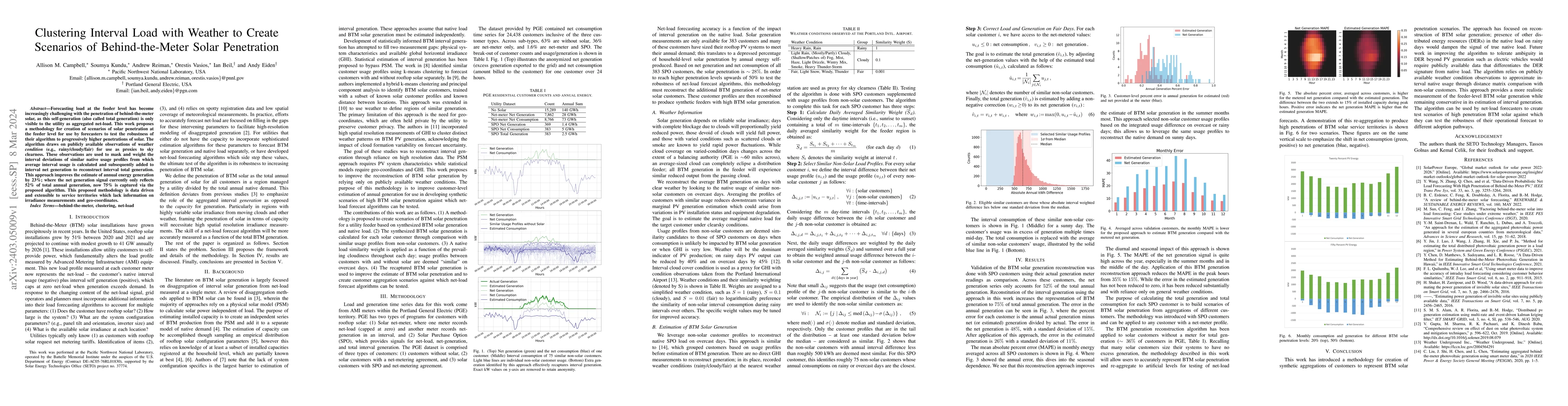 Thumbnail for Clustering Interval Load with Weather to Create Scenarios of
  Behind-the-Meter Solar Penetration