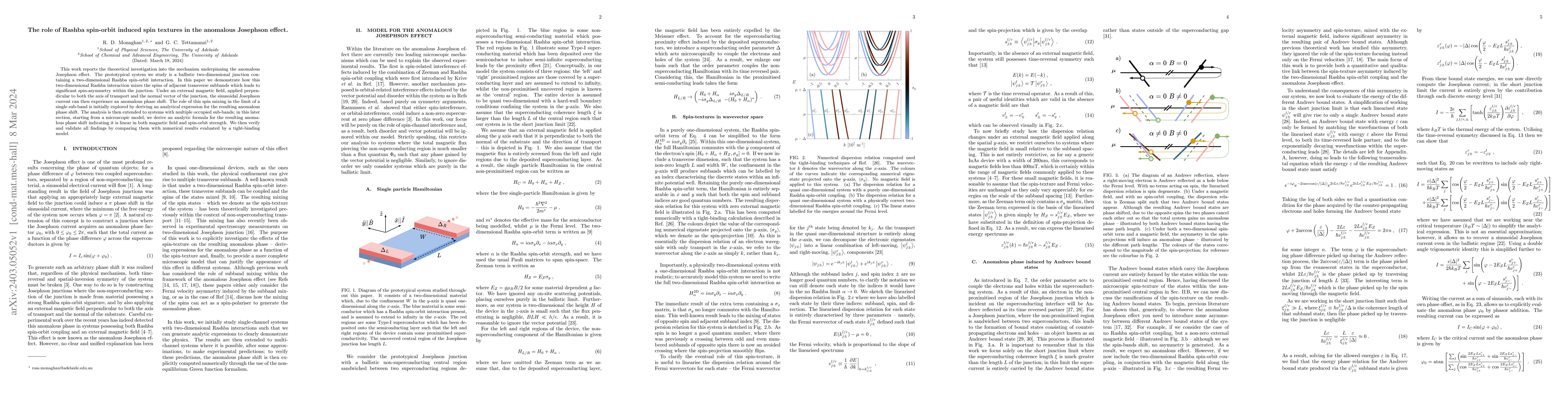 Thumbnail for The role of Rashba spin-orbit induced spin textures in the anomalous
  Josephson effect