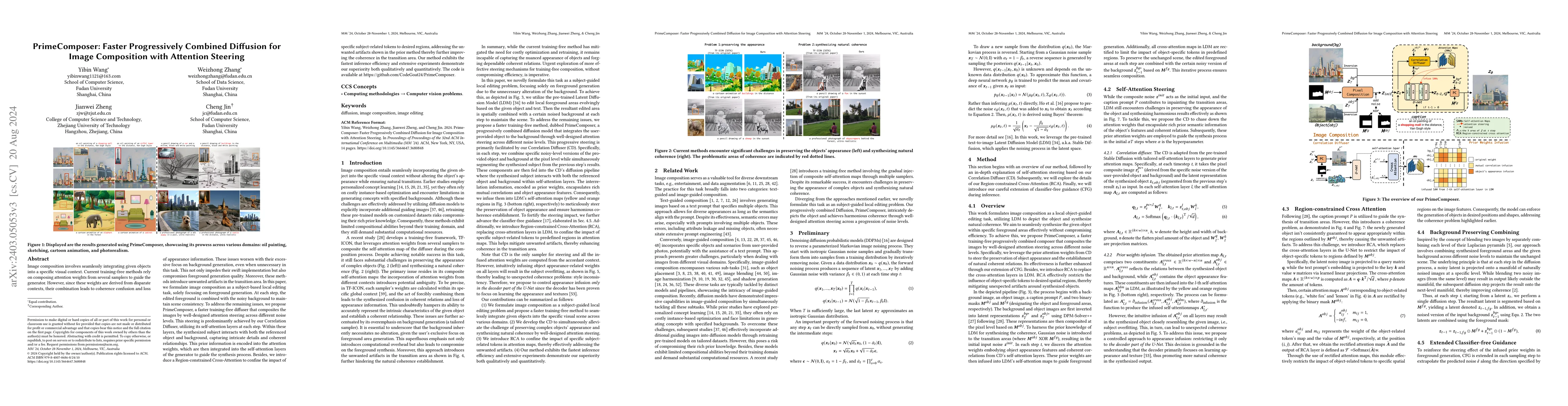 Thumbnail for PrimeComposer: Faster Progressively Combined Diffusion for Image
  Composition with Attention Steering