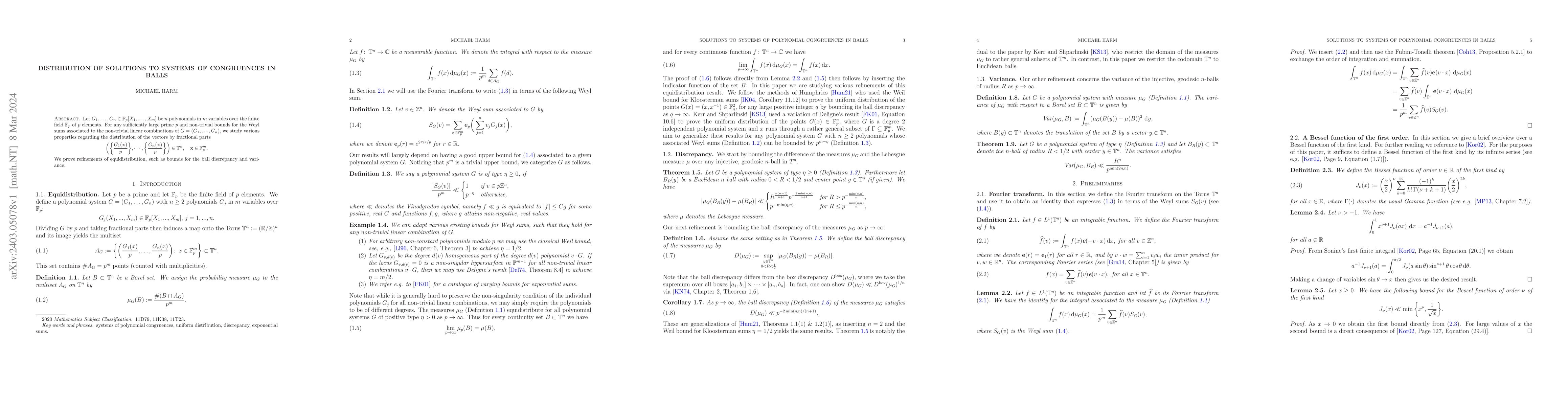 Thumbnail for Distribution of solutions to systems of congruences in balls
