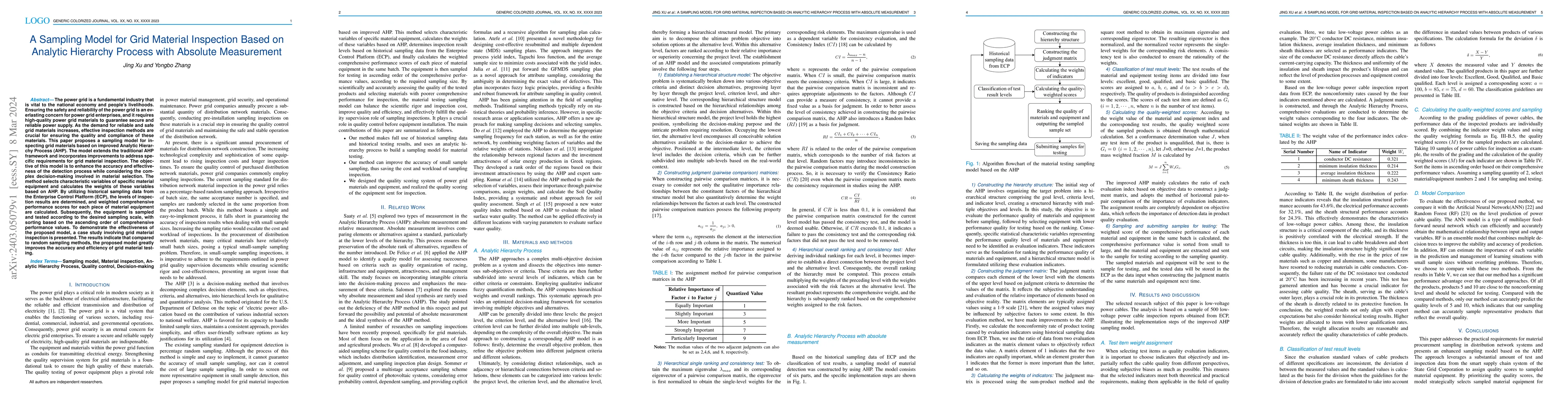 Thumbnail for Sampling Model for Grid Material Inspection Based on Analytic Hierarchy
  Process with Absolute Measurement