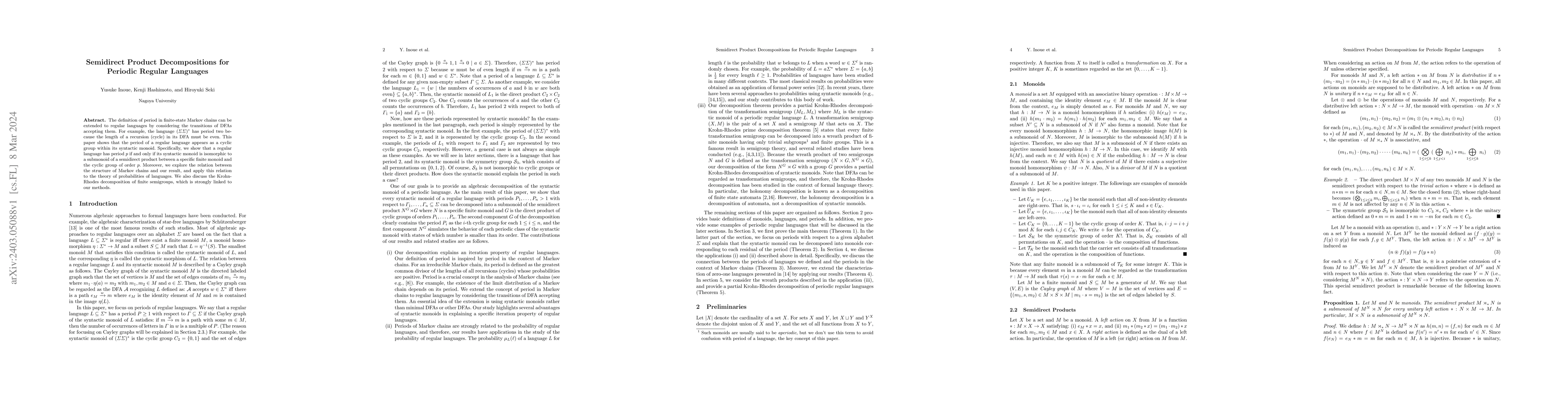 Thumbnail for Semidirect Product Decompositions for Periodic Regular Languages