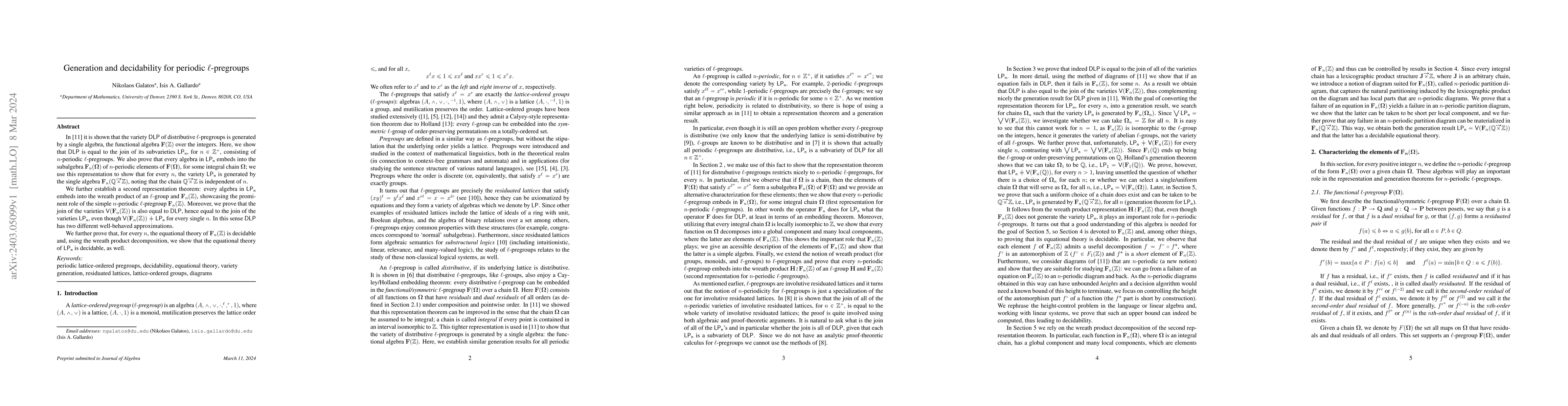 Thumbnail for Generation and decidability for periodic l-pregroups