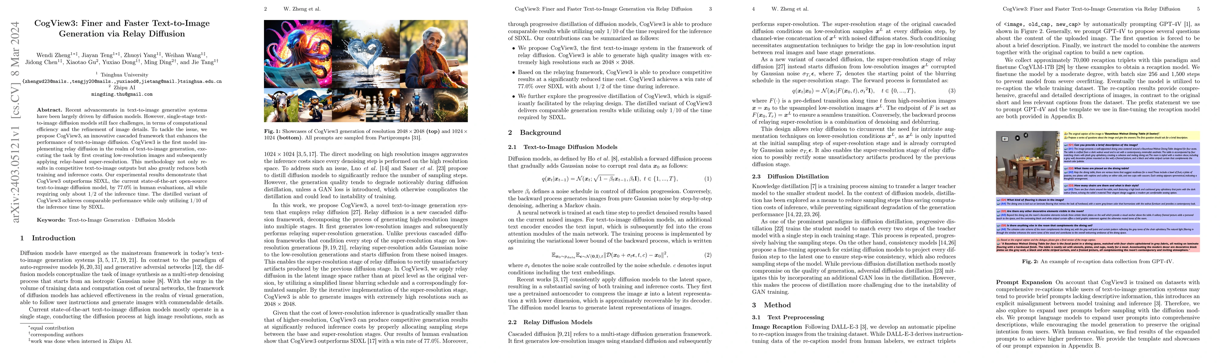 Thumbnail for CogView3: Finer and Faster Text-to-Image Generation via Relay Diffusion