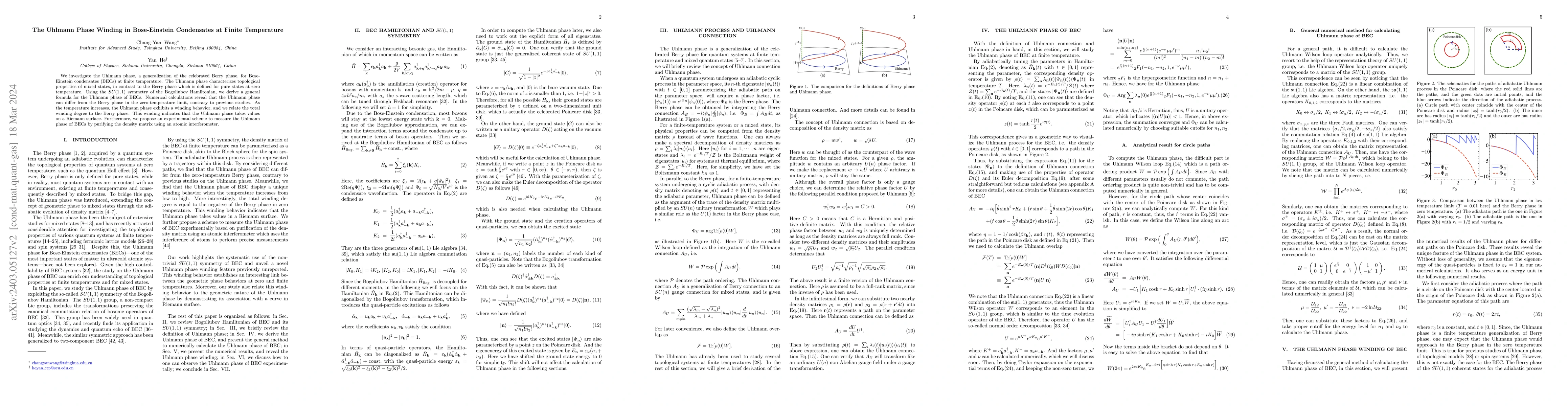 Thumbnail for The Uhlmann Phase Winding in Bose-Einstein Condensates at Finite
  Temperature