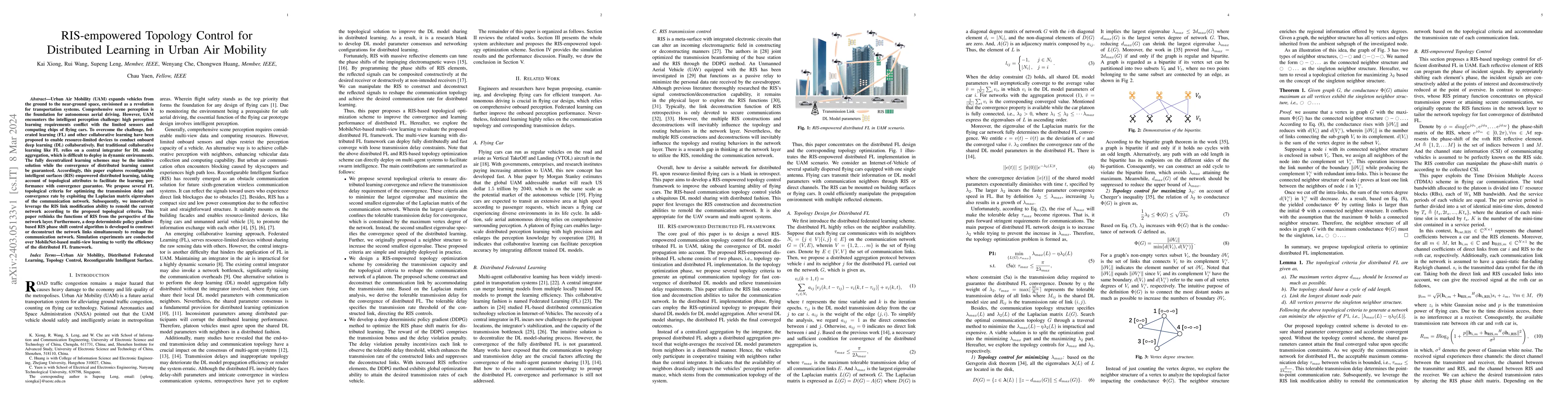 Thumbnail for RIS-empowered Topology Control for Distributed Learning in Urban Air
  Mobility