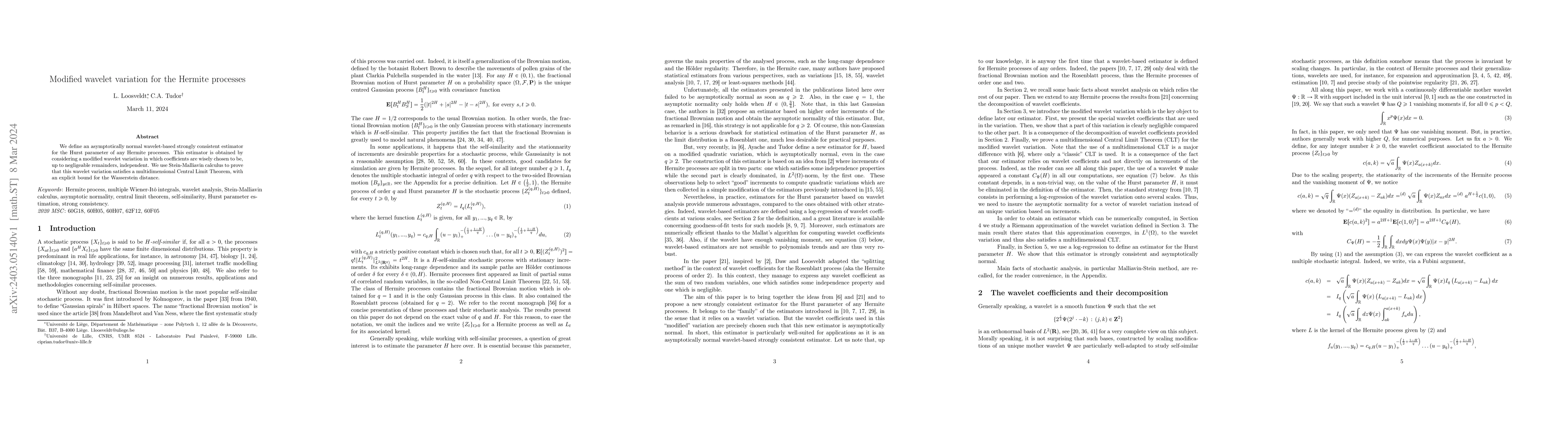 Thumbnail for Modified wavelet variation for the Hermite processes