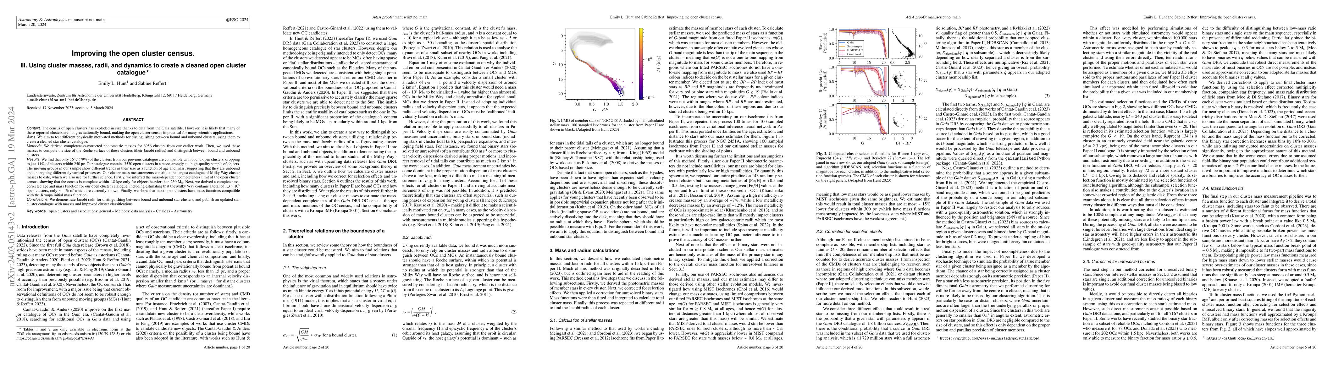 Thumbnail for Improving the open cluster census. III. Using cluster masses, radii, and
  dynamics to create a cleaned open cluster catalogue