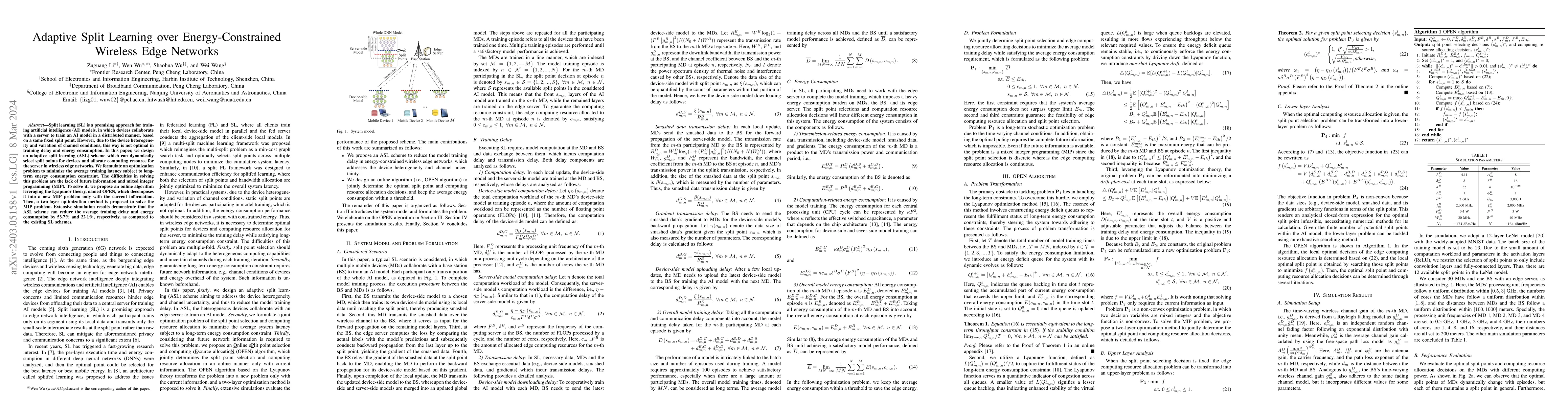 Thumbnail for Adaptive Split Learning over Energy-Constrained Wireless Edge Networks