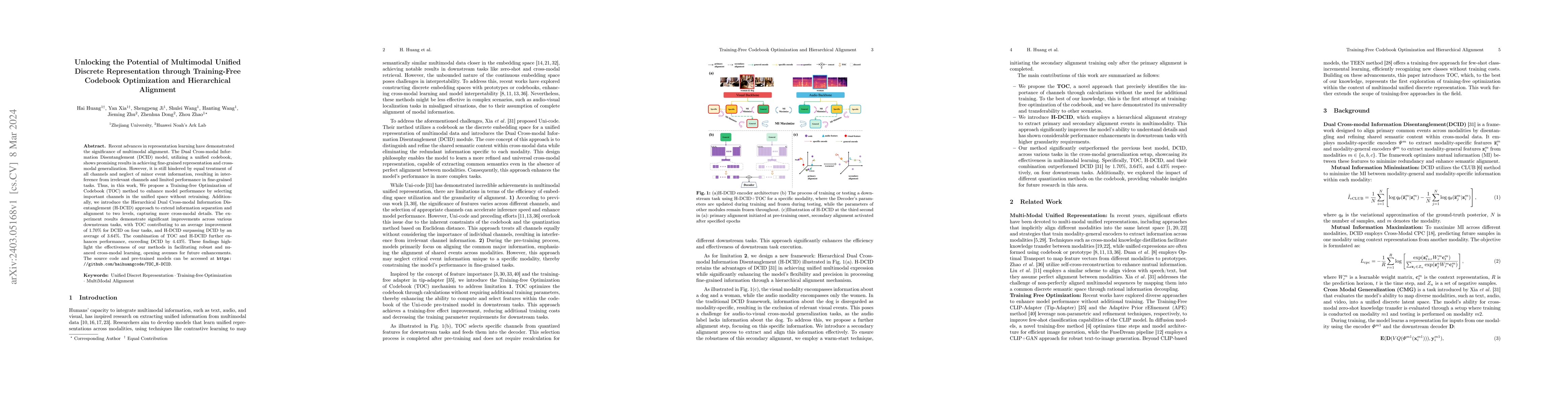 Thumbnail for Unlocking the Potential of Multimodal Unified Discrete Representation
  through Training-Free Codebook Optimization and Hierarchical Alignment