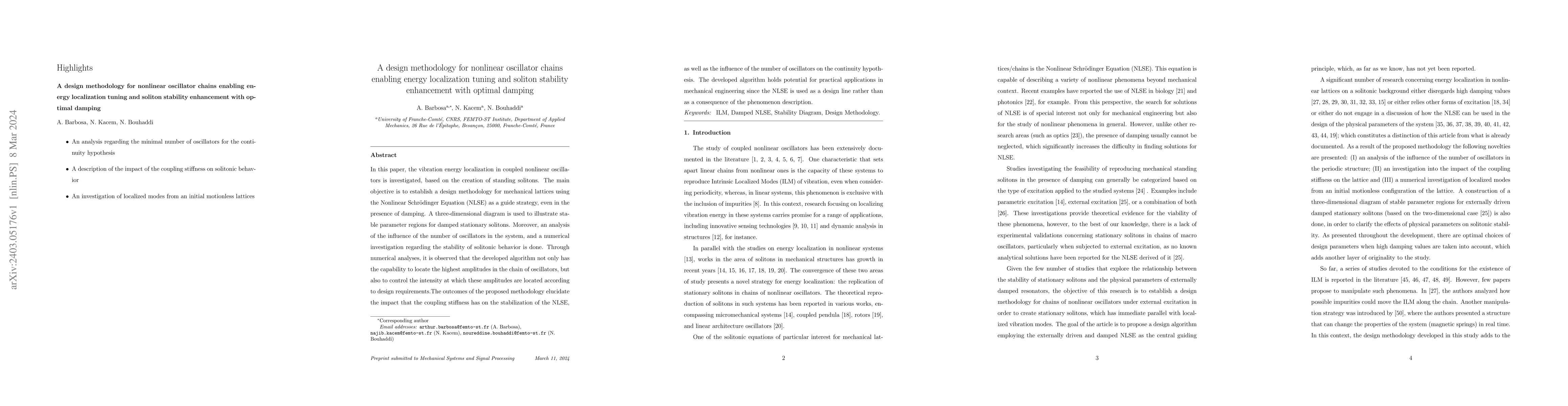 Thumbnail for A design methodology for nonlinear oscillator chains enabling energy
  localization tuning and soliton stability enhancement with optimal damping