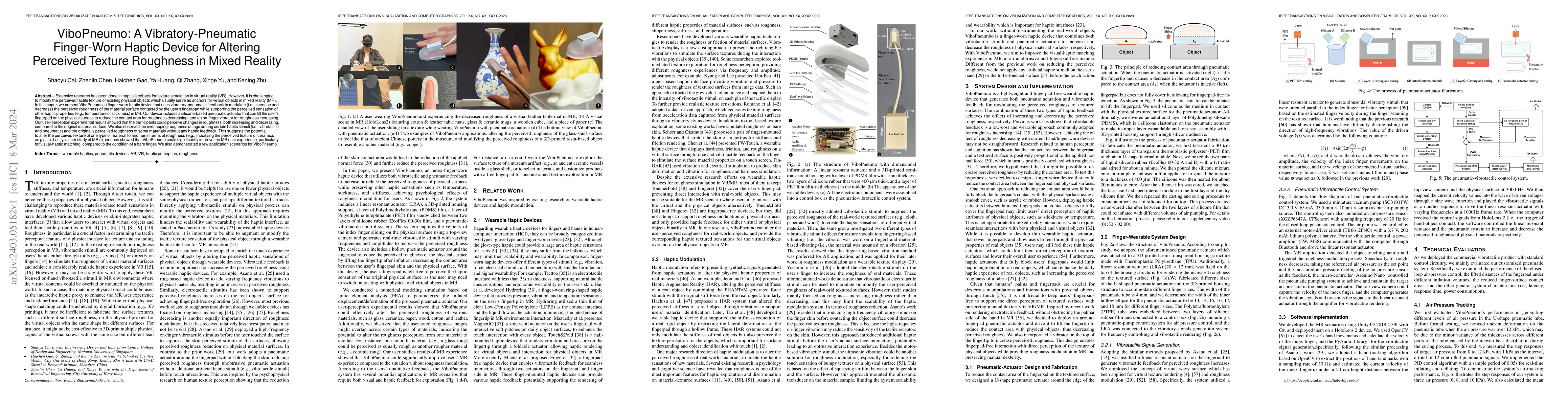 Thumbnail for ViboPneumo: A Vibratory-Pneumatic Finger-Worn Haptic Device for Altering
  Perceived Texture Roughness in Mixed Reality