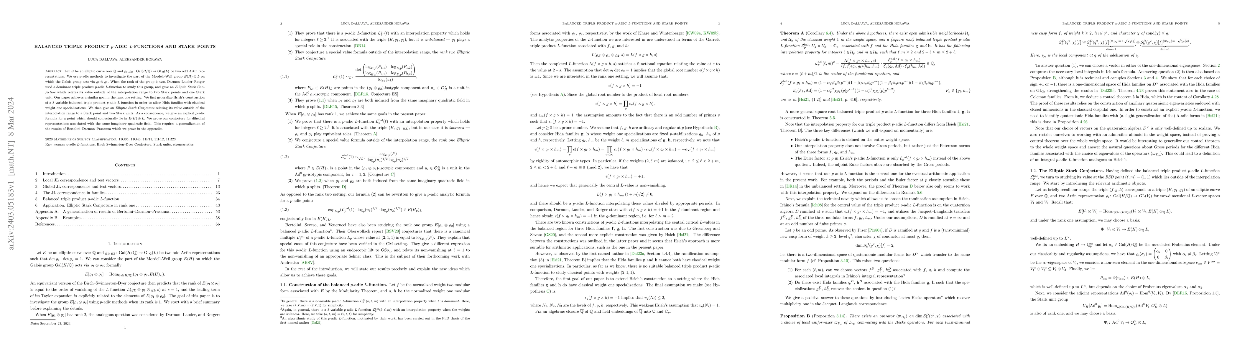 Thumbnail for Balanced triple product $p$-adic $L$-functions and Stark points