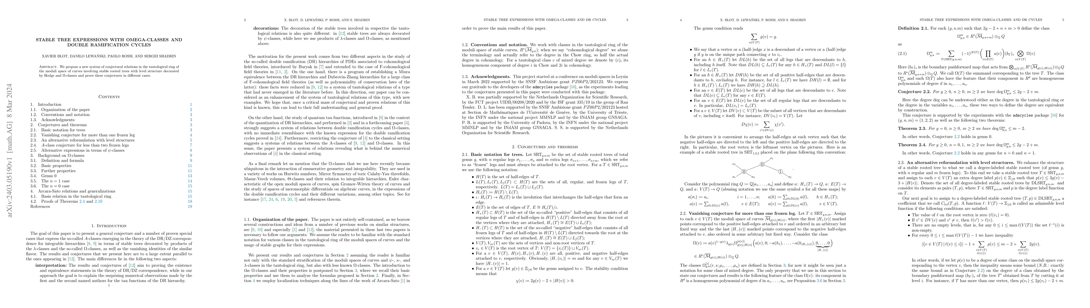 Thumbnail for Stable tree expressions with Omega-classes and Double Ramification
  cycles