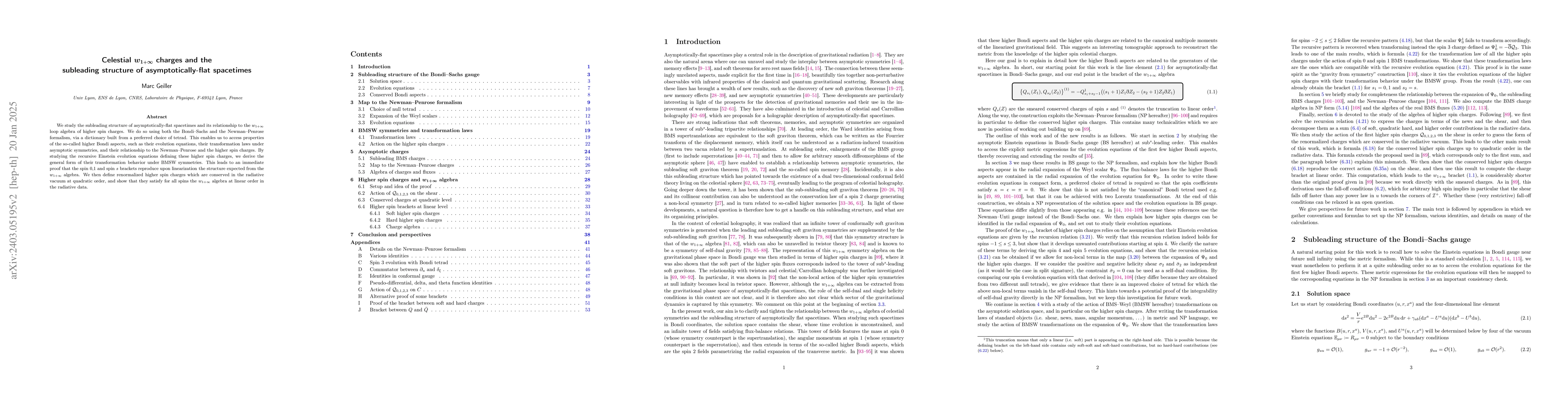 Thumbnail for Celestial $w_{1+\infty}$ charges and the subleading structure of
  asymptotically-flat spacetimes