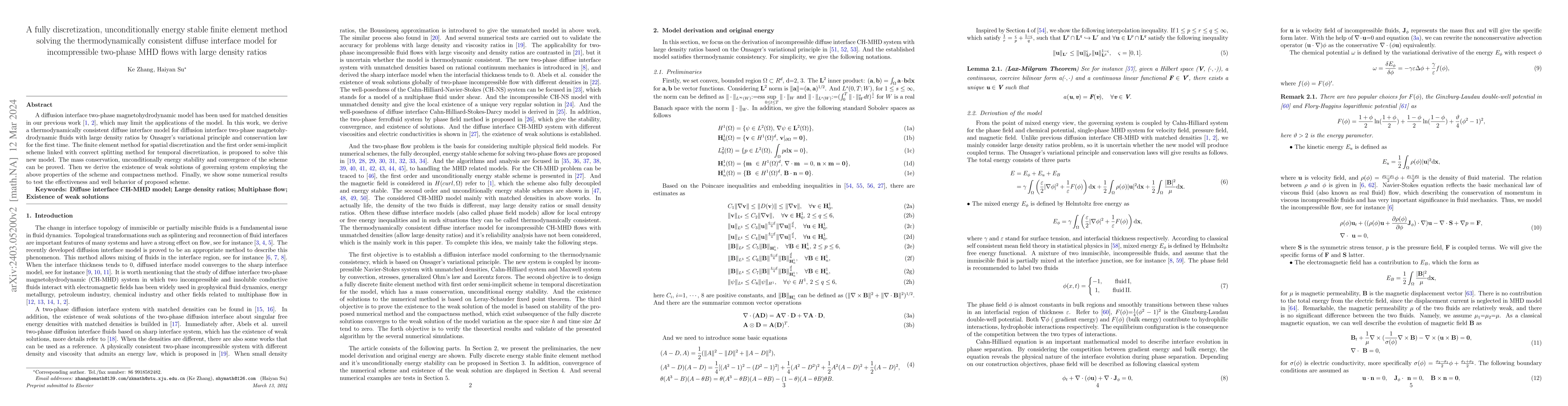 Thumbnail for A fully discretization, unconditionally energy stable finite element
  method solving the thermodynamically consistent diffuse interface model for
  incompressible two-phase MHD flows with large density ratios