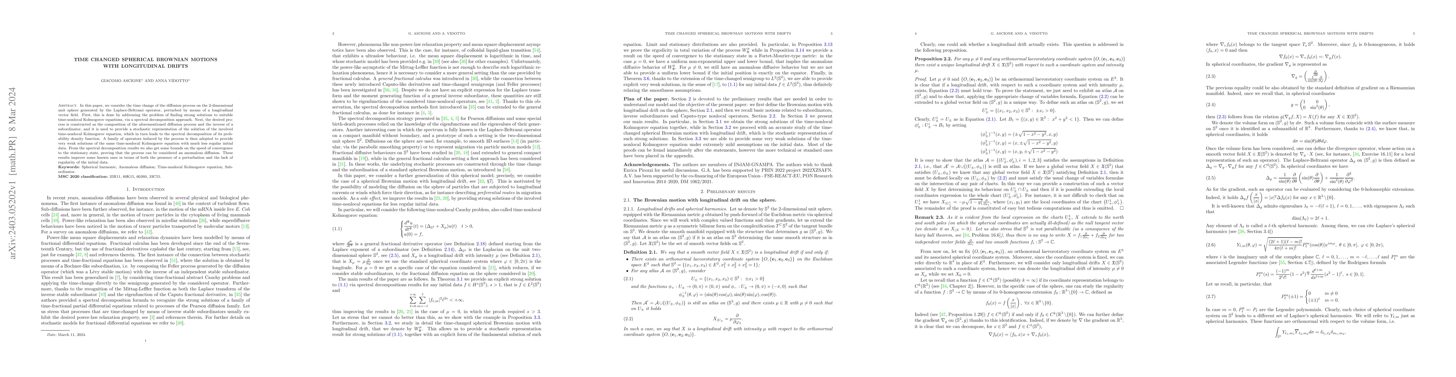 Thumbnail for Time changed spherical Brownian motions with longitudinal drifts