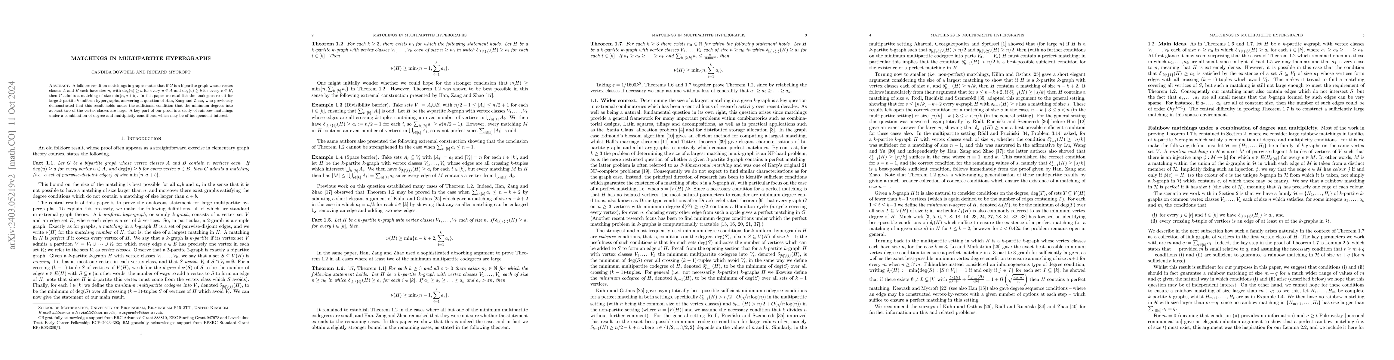 Thumbnail for Matchings in multipartite hypergraphs