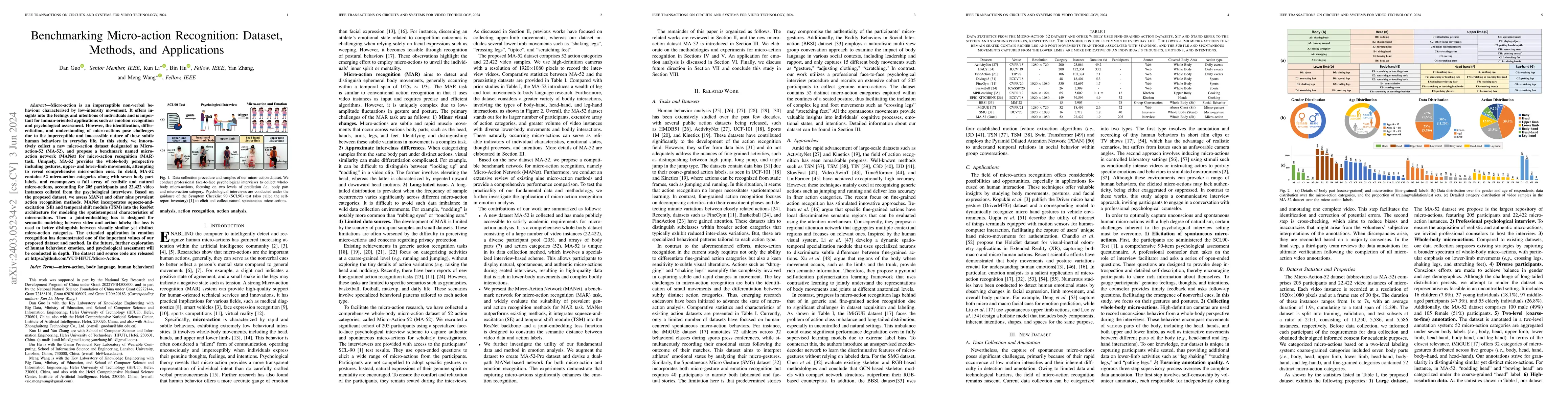 Thumbnail for Benchmarking Micro-action Recognition: Dataset, Methods, and
  Applications