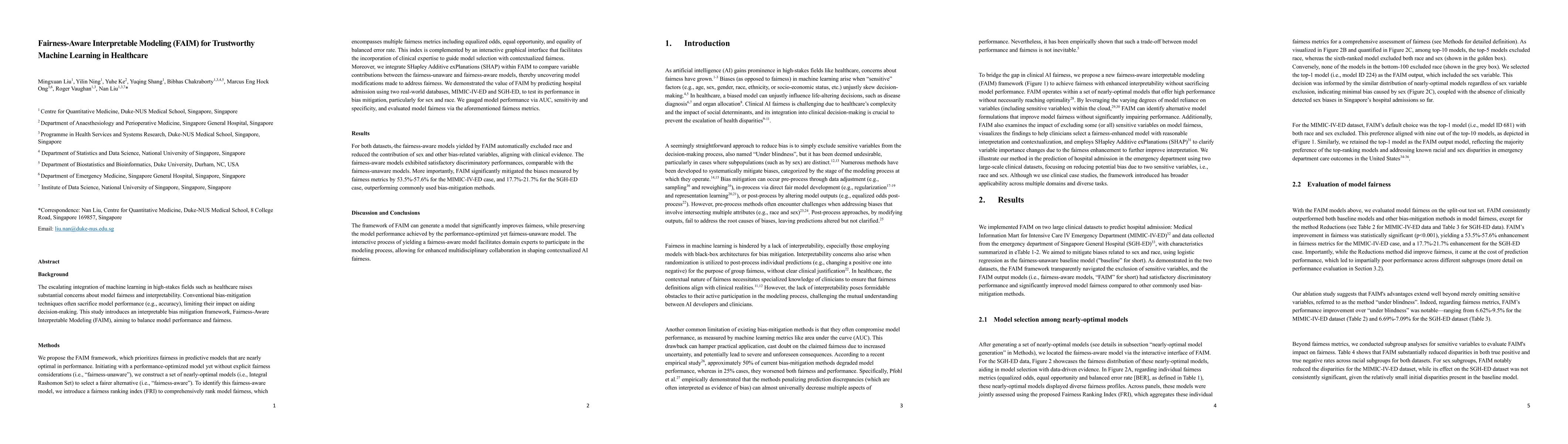 Thumbnail for Fairness-Aware Interpretable Modeling (FAIM) for Trustworthy Machine
  Learning in Healthcare