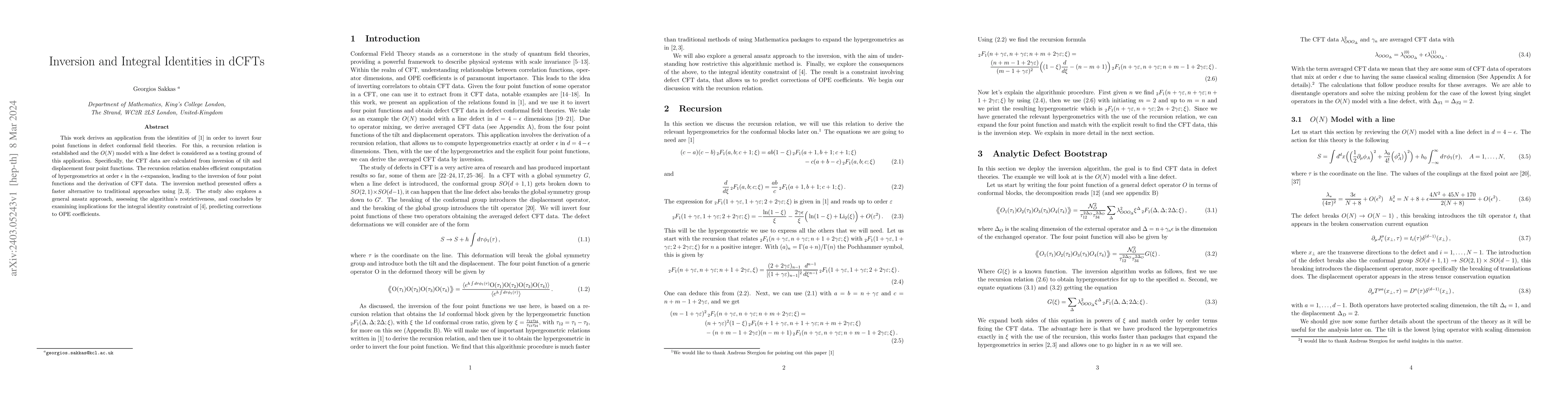 Thumbnail for Inversion and Integral Identities in dCFTs
