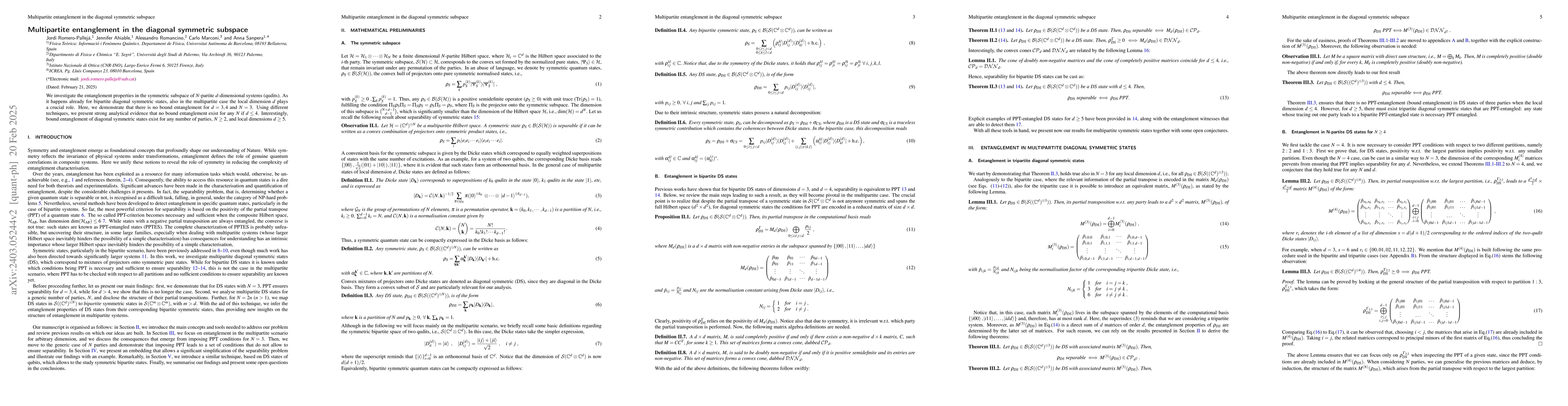 Thumbnail for Multipartite entanglement in the diagonal symmetric subspace